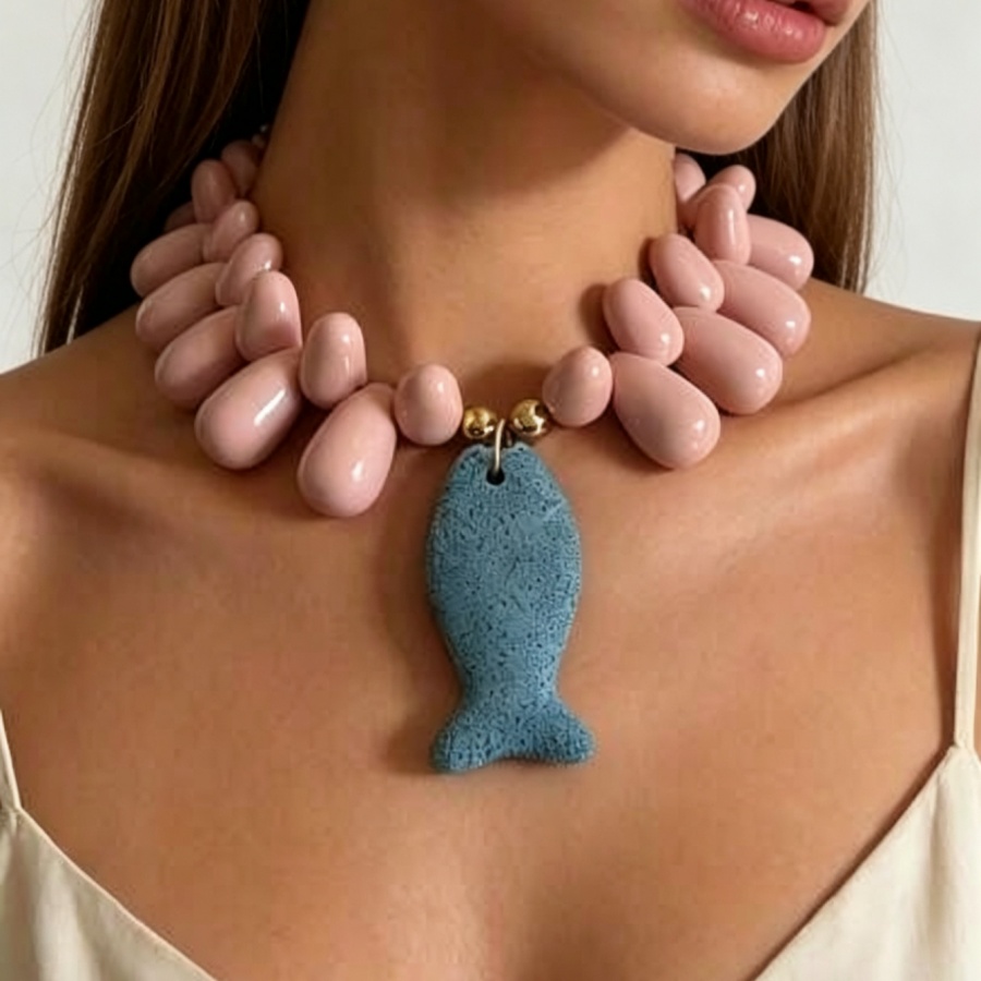 Resin Art Necklace - Vibrant Colorblock Pink Teardrop Resin Necklace