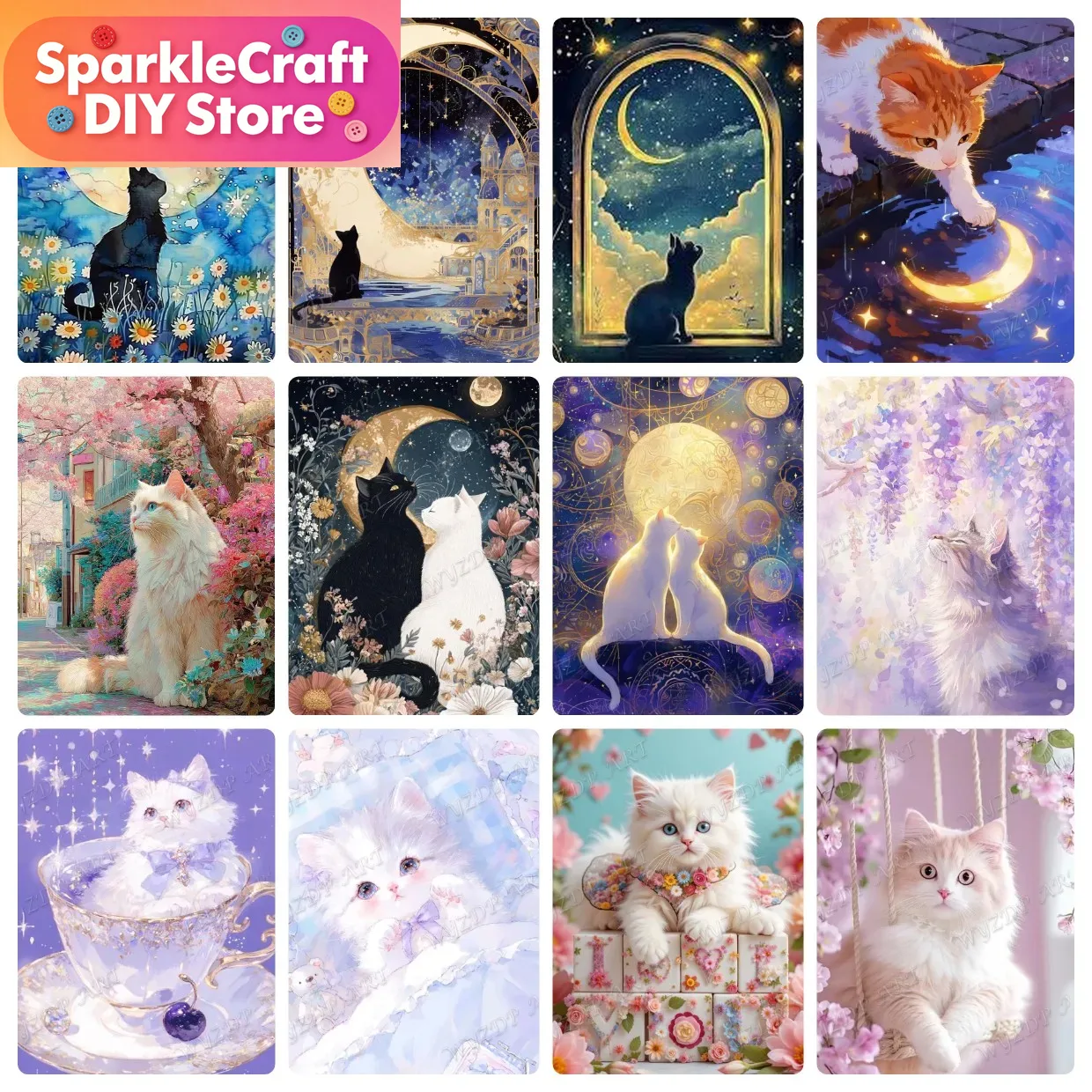 Resin Art For Beginners - Animal Cat Moon Diamond Painting Kit