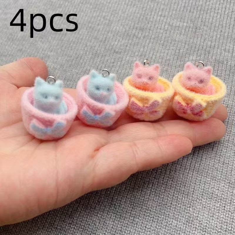 4pcs 3D plush resin cat pendan - огляд і ціна Resin Art Box