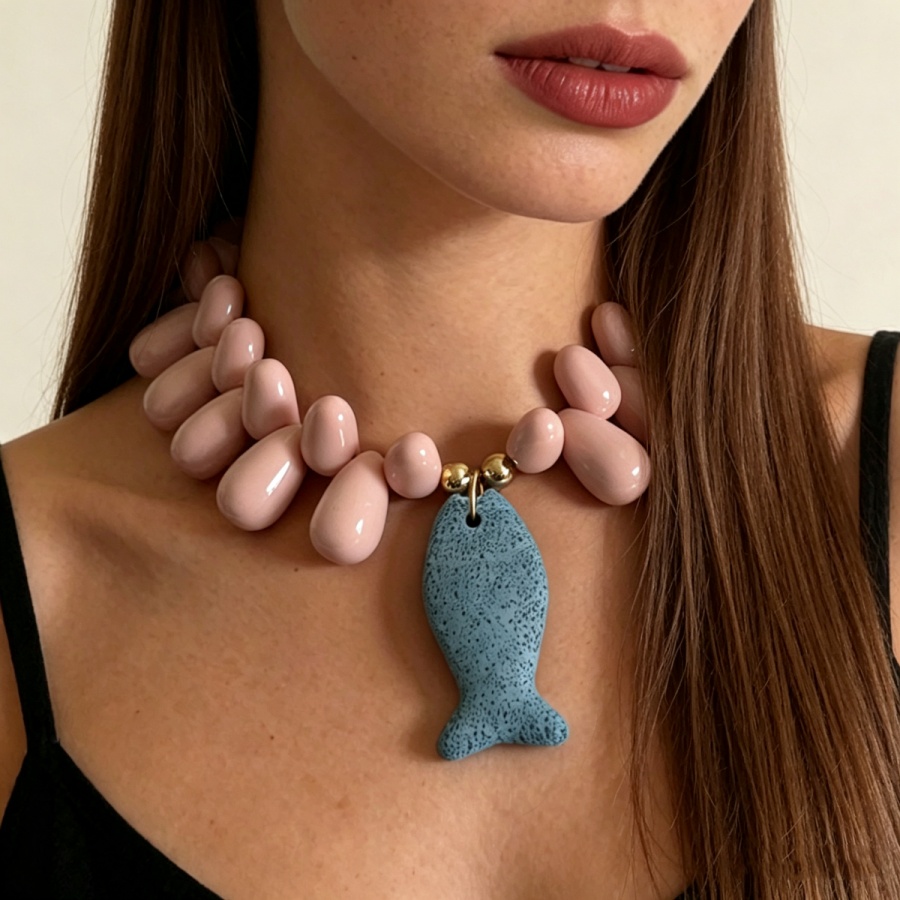 Vibrant Colorblock Pink Teardr - огляд і ціна Resin Art Necklace