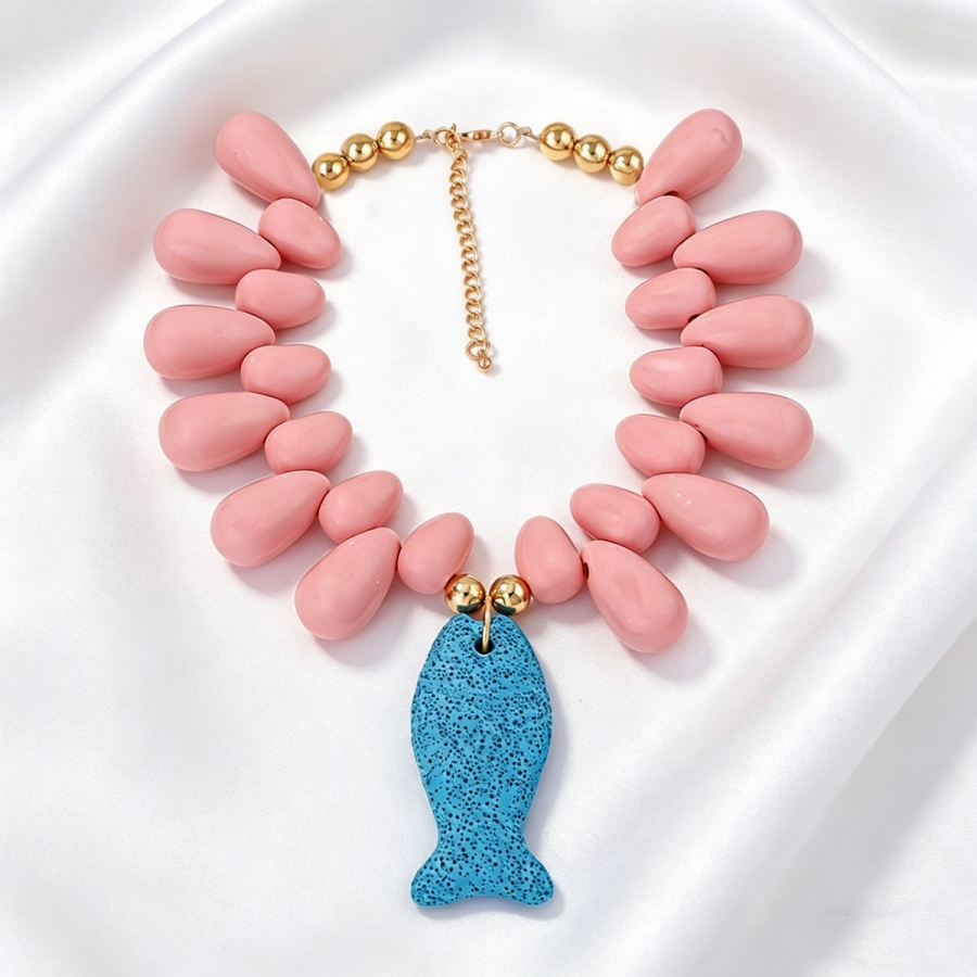Vibrant Colorblock Pink Teardr - огляд і ціна Resin Art Necklace