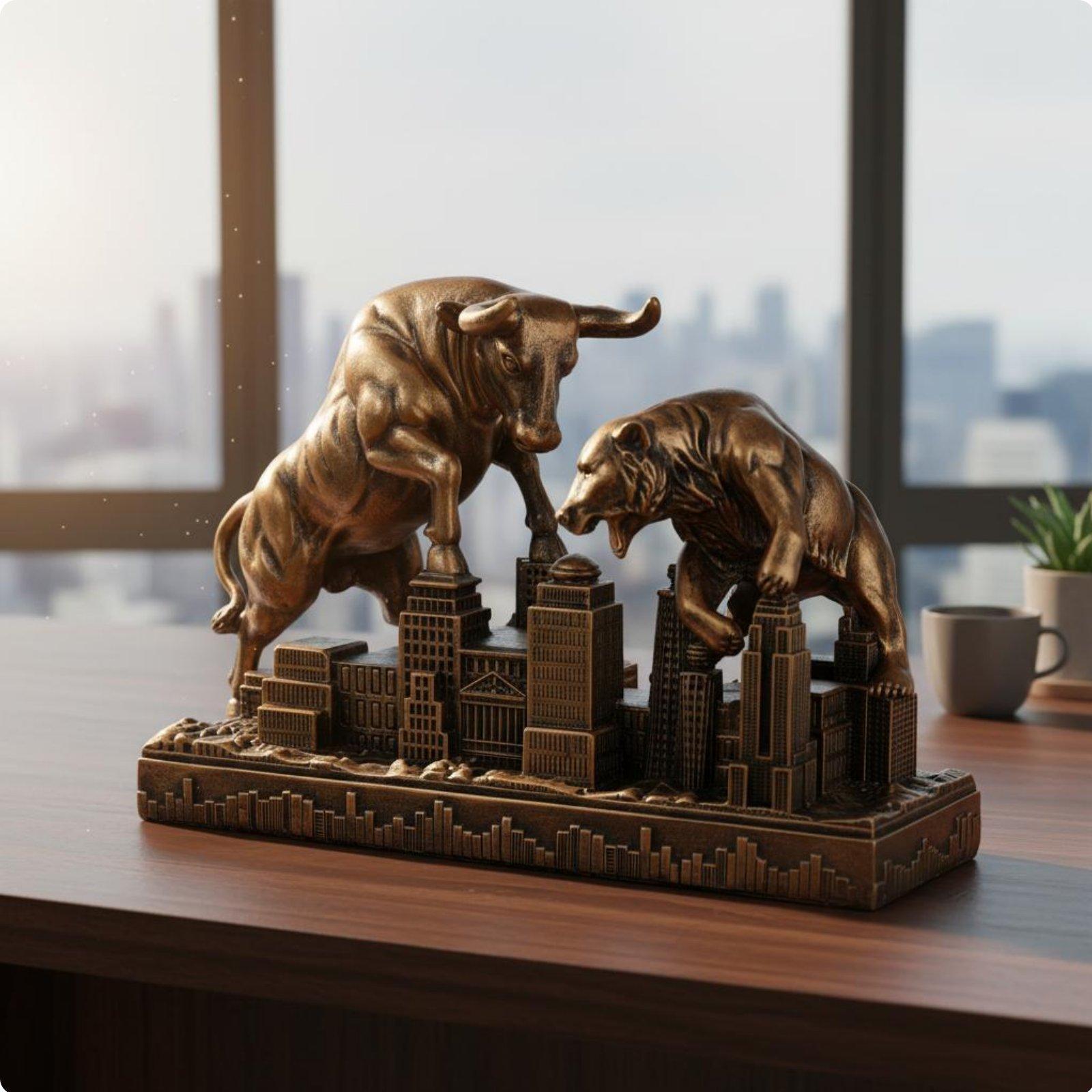Motivational Bull Bear Statue  - огляд і ціна Resin Art Business